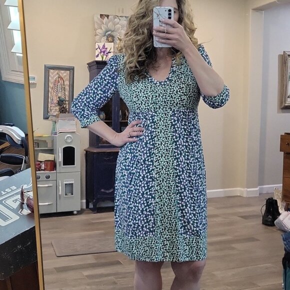 Boden Mollie Dress Dot Print Blue, White and Green Quarter Length Sleeve 6L - Picture 5 of 11